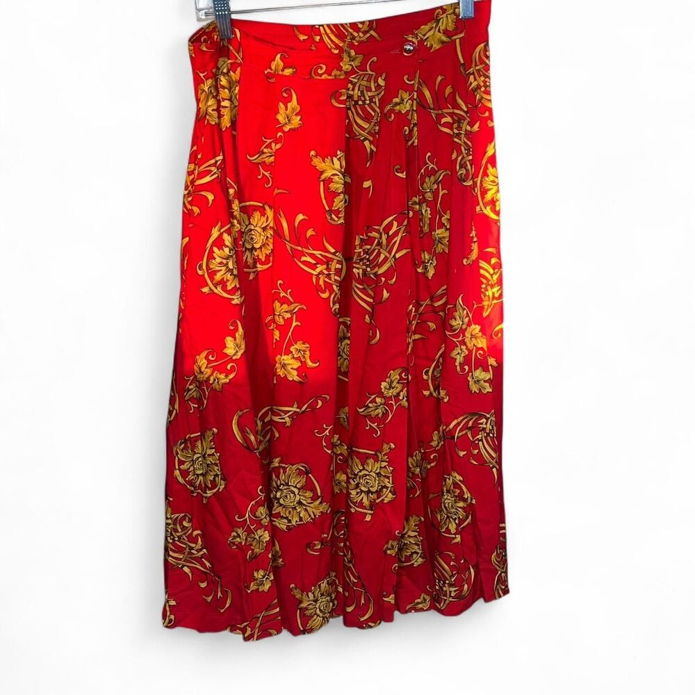 Vtg ren faire midi skirt in baroque print in red & yellow Sz 1XL